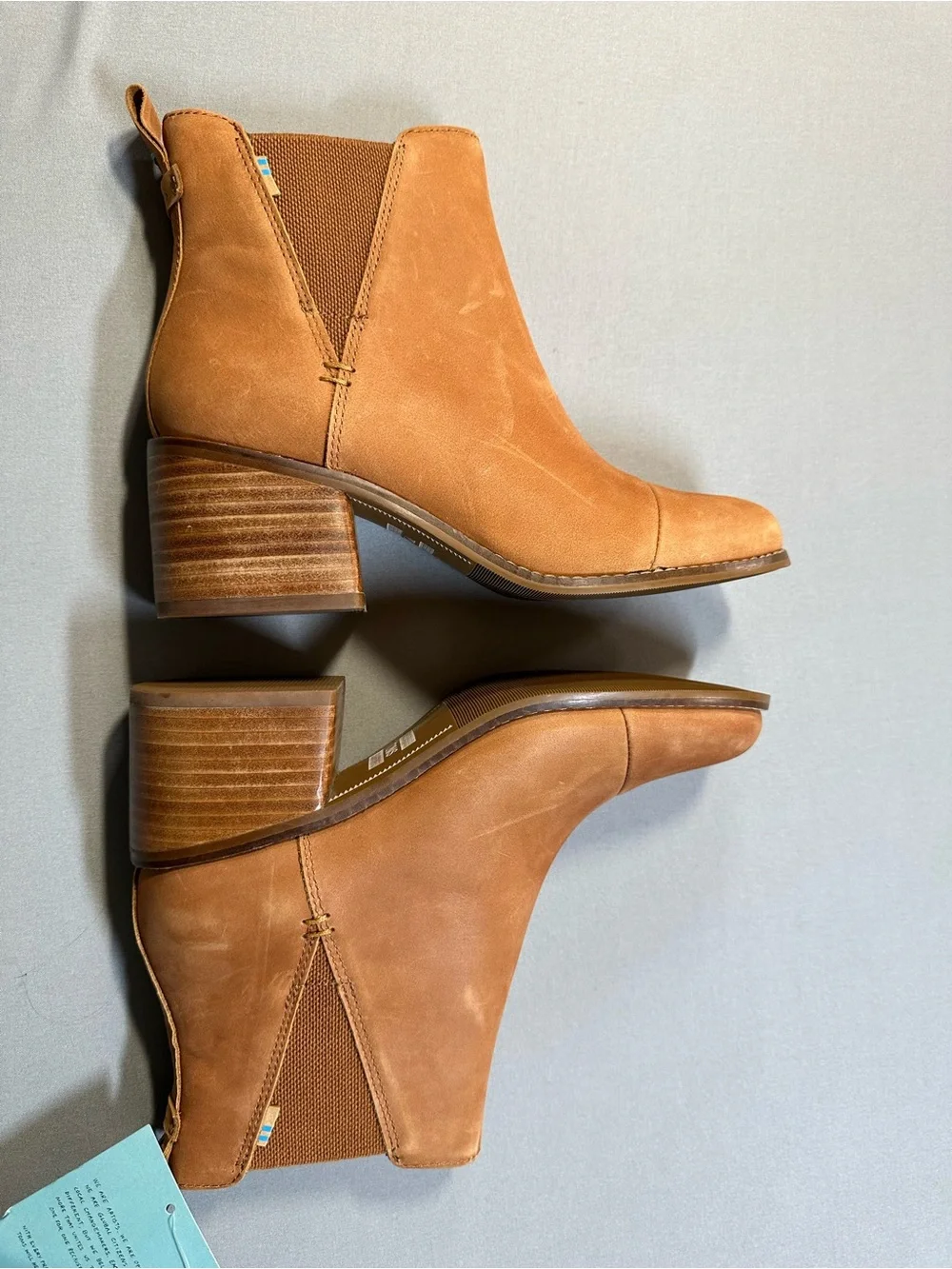 NWT Toms Esme Slip-On Boot, Stacked Heel, Tan Leather - Womens 7